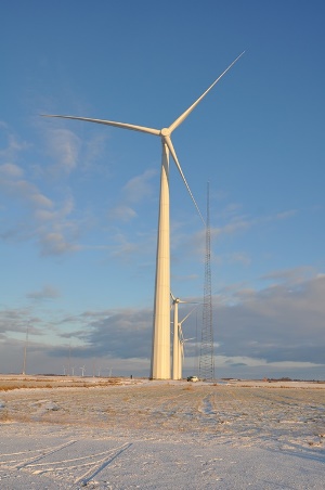 A picture of the wind turbines at the test centre in Høvsøre